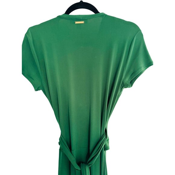 Michael Kors 10 Green Pleated V-Neck Wrap Maxi Dress - Picture 8 of 16